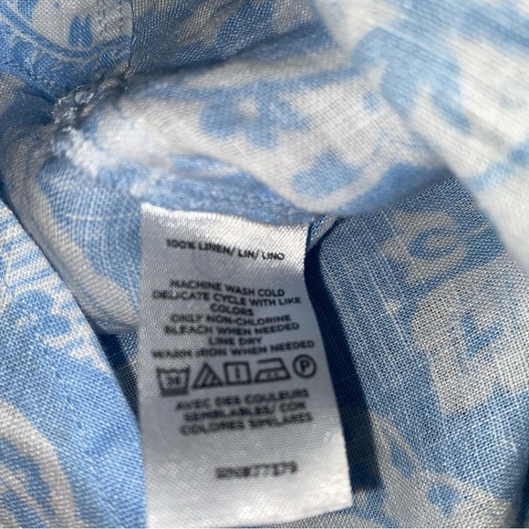 Ann Taylor Linen Blouse Button Up Shirt Small Blue White Print NWT - Picture 12 of 14